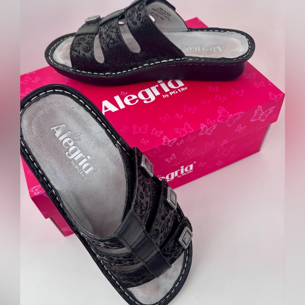 Alegria Women's Black Viera Sandals with Silver Accents
